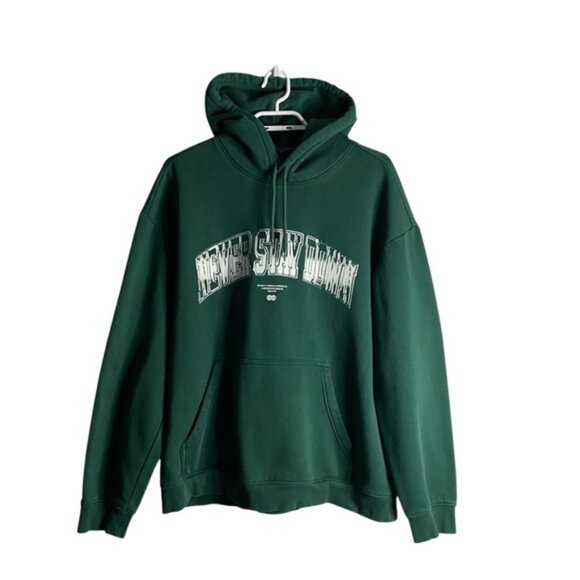 H&M Men's Green "Never Stay Down" Loose Fit Sweatshirt Hoodie - Picture 1 of 8